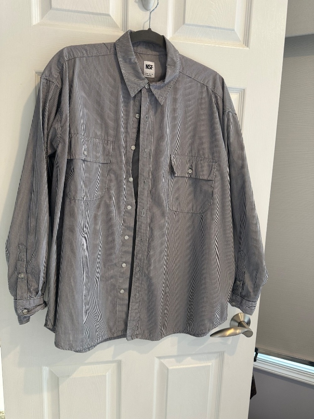 NSF Black and White Striped Button-Down Shirt